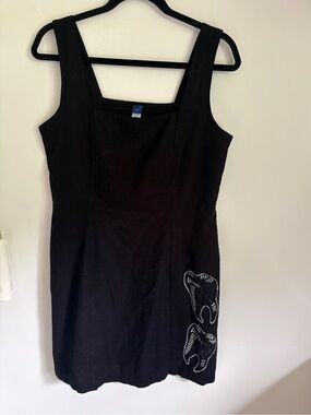 Lino Block Printed Old Navy Black Sleeveless Mini Sundress sz M linen